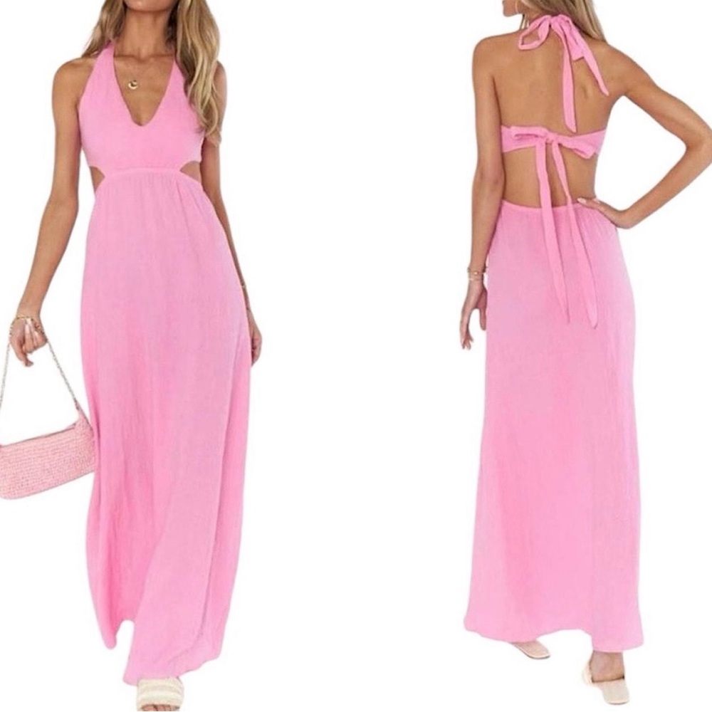 Pink Halter Maxi Dress